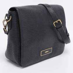 Pre Owned DKNY Navy Blue Lizard Embossed Leather Bryant Crossbody Bag