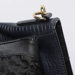 Pre Owned DKNY Navy Blue Lizard Embossed Leather Bryant Crossbody Bag