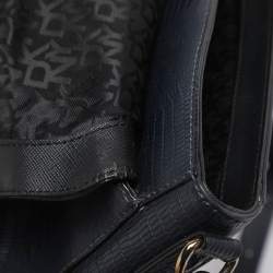 Pre Owned DKNY Navy Blue Lizard Embossed Leather Bryant Crossbody Bag