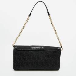 Pre Owned DKNY Black Signature Fabric and Leather Flap Chain Shoulder Bag