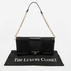 Pre Owned DKNY Black Signature Fabric and Leather Flap Chain Shoulder Bag