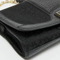 Pre Owned DKNY Black Signature Fabric and Leather Flap Chain Shoulder Bag