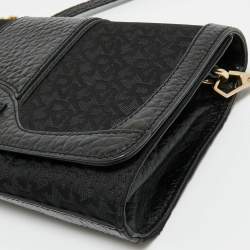 Pre Owned DKNY Black Signature Fabric and Leather Flap Chain Shoulder Bag