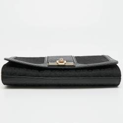 Pre Owned DKNY Black Signature Fabric and Leather Flap Chain Shoulder Bag