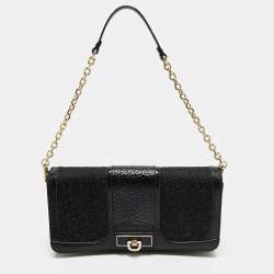 Pre Owned DKNY Black Signature Fabric and Leather Flap Chain Shoulder Bag