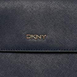 Pre Owned DKNY Navy Blue Leather Bryant Park Flap Crossbody Bag