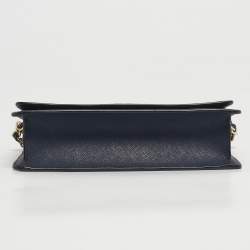 Pre Owned DKNY Navy Blue Leather Bryant Park Flap Crossbody Bag