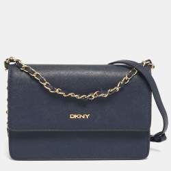 Pre Owned DKNY Navy Blue Leather Bryant Park Flap Crossbody Bag