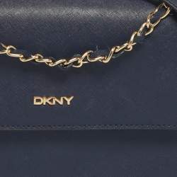 Pre Owned DKNY Navy Blue Leather Bryant Park Flap Crossbody Bag
