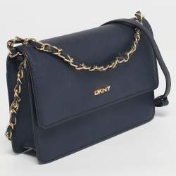 Pre Owned DKNY Navy Blue Leather Bryant Park Flap Crossbody Bag