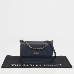 Pre Owned DKNY Navy Blue Leather Bryant Park Flap Crossbody Bag