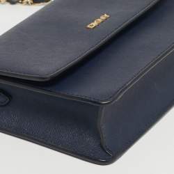 Pre Owned DKNY Navy Blue Leather Bryant Park Flap Crossbody Bag