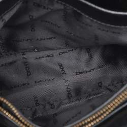 Pre Owned DKNY Black Leather and Croc Embossed Leather Top Handle Bag