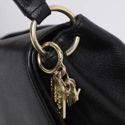 Pre Owned DKNY Black Leather and Croc Embossed Leather Top Handle Bag