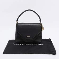 Pre Owned DKNY Black Leather and Croc Embossed Leather Top Handle Bag