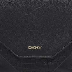 Pre Owned DKNY Black Leather and Croc Embossed Leather Top Handle Bag