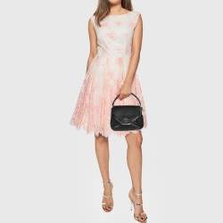 Pre Owned DKNY Black Leather and Croc Embossed Leather Top Handle Bag