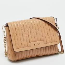 Pre Owned DKNY Beige Quilted Leather Gansevoort Crossbody Bag