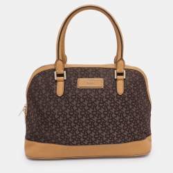 Pre Owned Dkny Brown/Mustard Canvas and Leather Dome Satchel