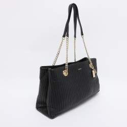 Pre Owned DKNY Black Quilted Leather Chain Tote