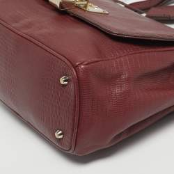 Pre Owned DKNY Red Lizard Embossed Leather Top Handle Bag