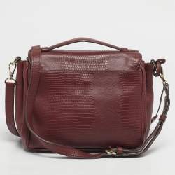 Pre Owned DKNY Red Lizard Embossed Leather Top Handle Bag
