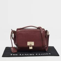 Pre Owned DKNY Red Lizard Embossed Leather Top Handle Bag