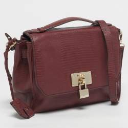 Pre Owned DKNY Red Lizard Embossed Leather Top Handle Bag