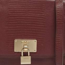 Pre Owned DKNY Red Lizard Embossed Leather Top Handle Bag