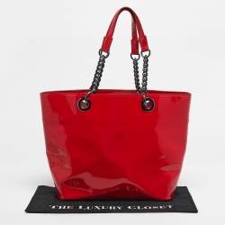 Pre Owned DKNY Red Patent Leather Chain Tote