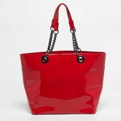 Pre Owned DKNY Red Patent Leather Chain Tote