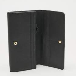 Pre Owned DKNY Black Leather Continental Flap Wallet