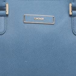 Pre Owned DKNY Blue Saffiano Leather Boston Bag