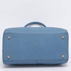Pre Owned DKNY Blue Saffiano Leather Boston Bag