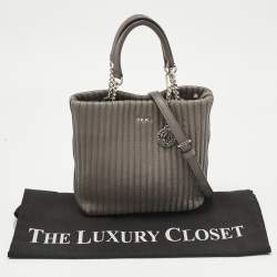 Pre Owned DKNY Grey Stripe Leather Gansevoort Tote