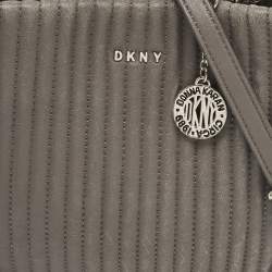 Pre Owned DKNY Grey Stripe Leather Gansevoort Tote