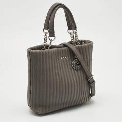 Pre Owned DKNY Grey Stripe Leather Gansevoort Tote
