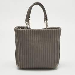 Pre Owned DKNY Grey Stripe Leather Gansevoort Tote