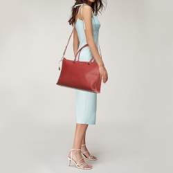 Pre Owned DKNY Red Leather Bryant Park Top Zip Tote