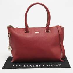 Pre Owned DKNY Red Leather Bryant Park Top Zip Tote