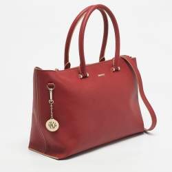 Pre Owned DKNY Red Leather Bryant Park Top Zip Tote
