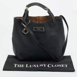 Pre Owned DKNY Black Leather Charm Hobo