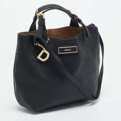 Pre Owned DKNY Black Leather Charm Hobo