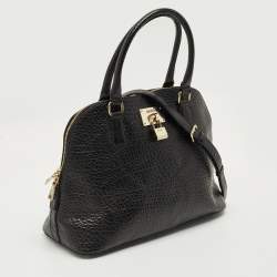 Pre Owned DKNY Black Pebbled Leather Padlock Dome Satchel