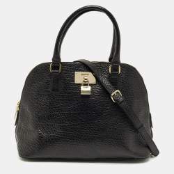 Pre Owned DKNY Black Pebbled Leather Padlock Dome Satchel