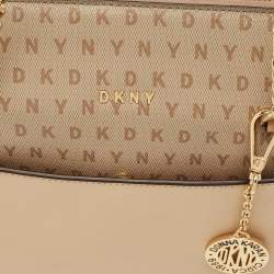 Pre Owned DKNY Beige Monogram Coated and Leather Large Bryant Chain Zip Tote