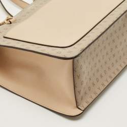 Pre Owned DKNY Beige Monogram Coated and Leather Large Bryant Chain Zip Tote