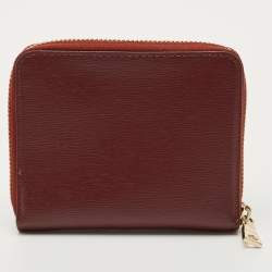 Pre Owned DKNY Burgundy Leather Bryant Zip Around Compact Wallet