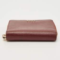 Pre Owned DKNY Burgundy Leather Bryant Zip Around Compact Wallet