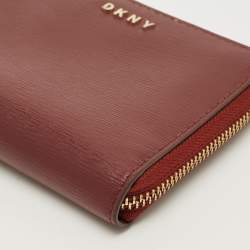 Pre Owned DKNY Burgundy Leather Bryant Zip Around Compact Wallet
